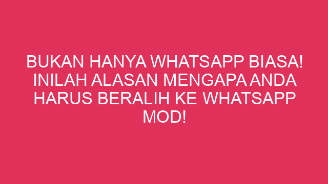 Bukan Hanya WhatsApp Biasa! Inilah Alasan Mengapa Anda Harus Beralih ke WhatsApp Mod!